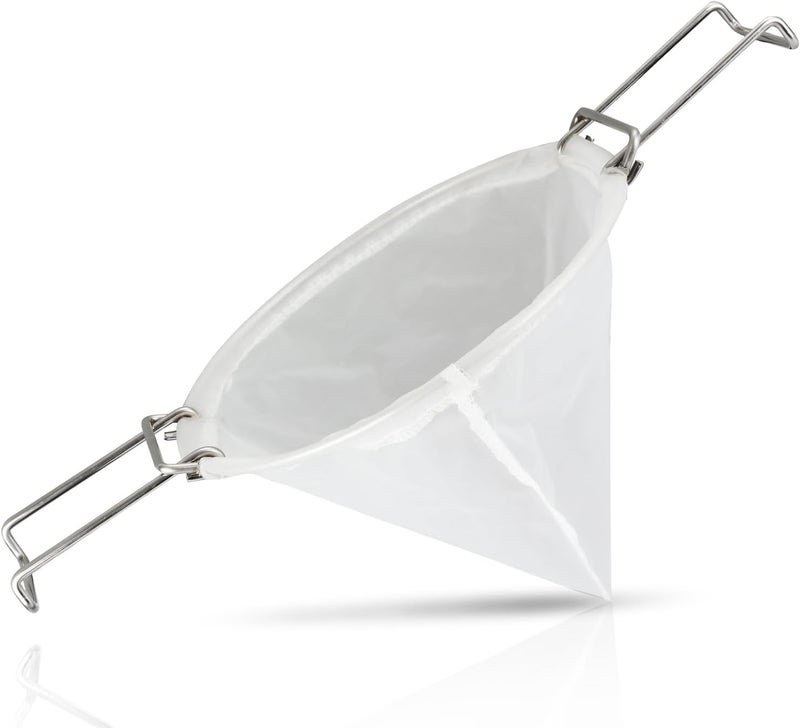 AYUSEB 10” Reusable Cone Filter Bag for Frying Oil - with Folding Arms to Attach to Deep Fryers, Cooking Oil Filter Holder, Maple Syrup Cone Filter Stand - Durable Construction - Easy to Clean - Image 1